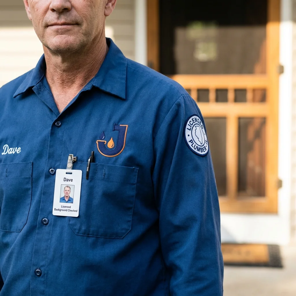 Licensed plumber showing ID badge in Rosedale, MS
